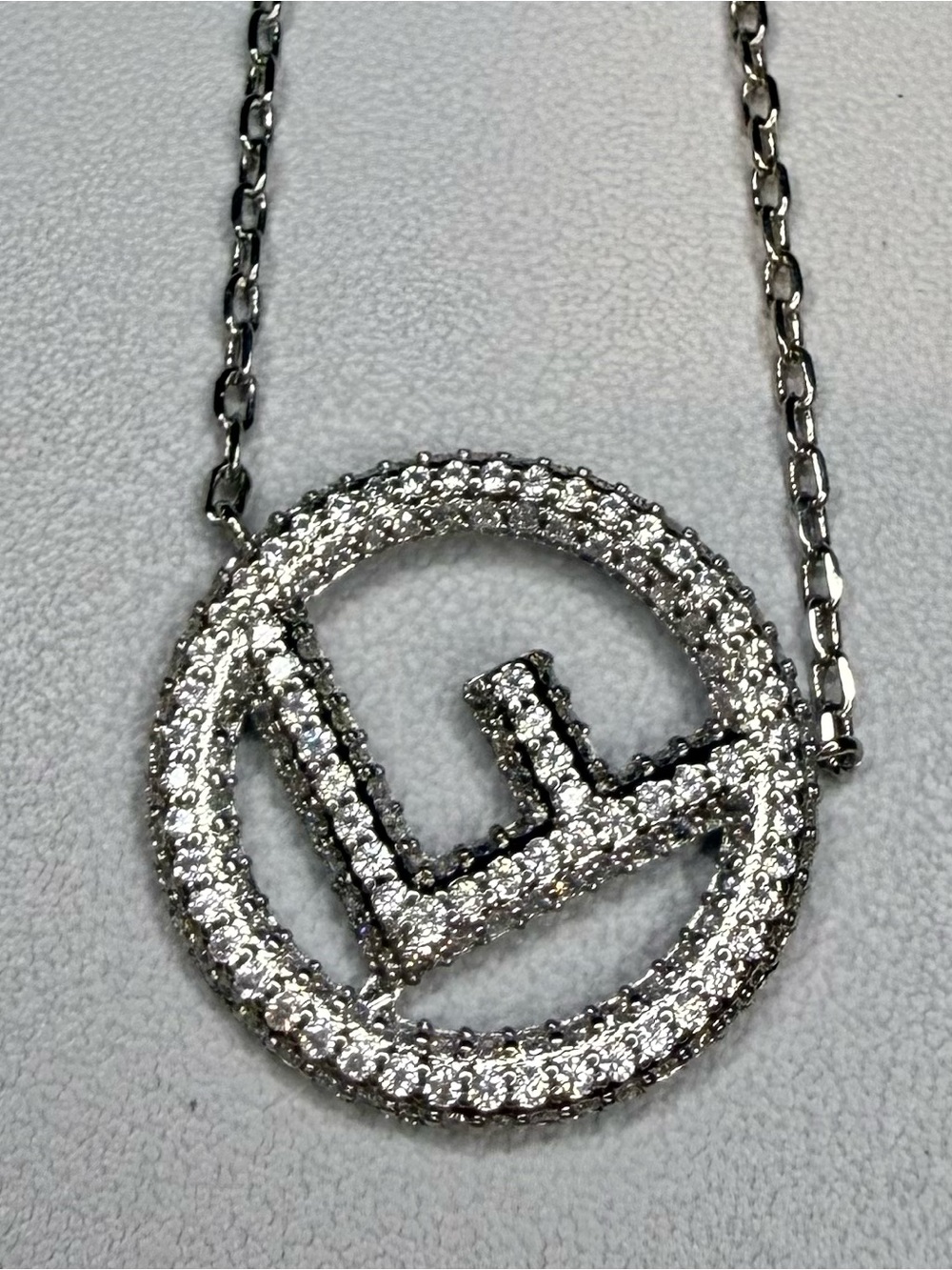 Silver-Tone Crystal Monogram Pendant Designer-Inspired Statement Necklace - Picture 3 of 4